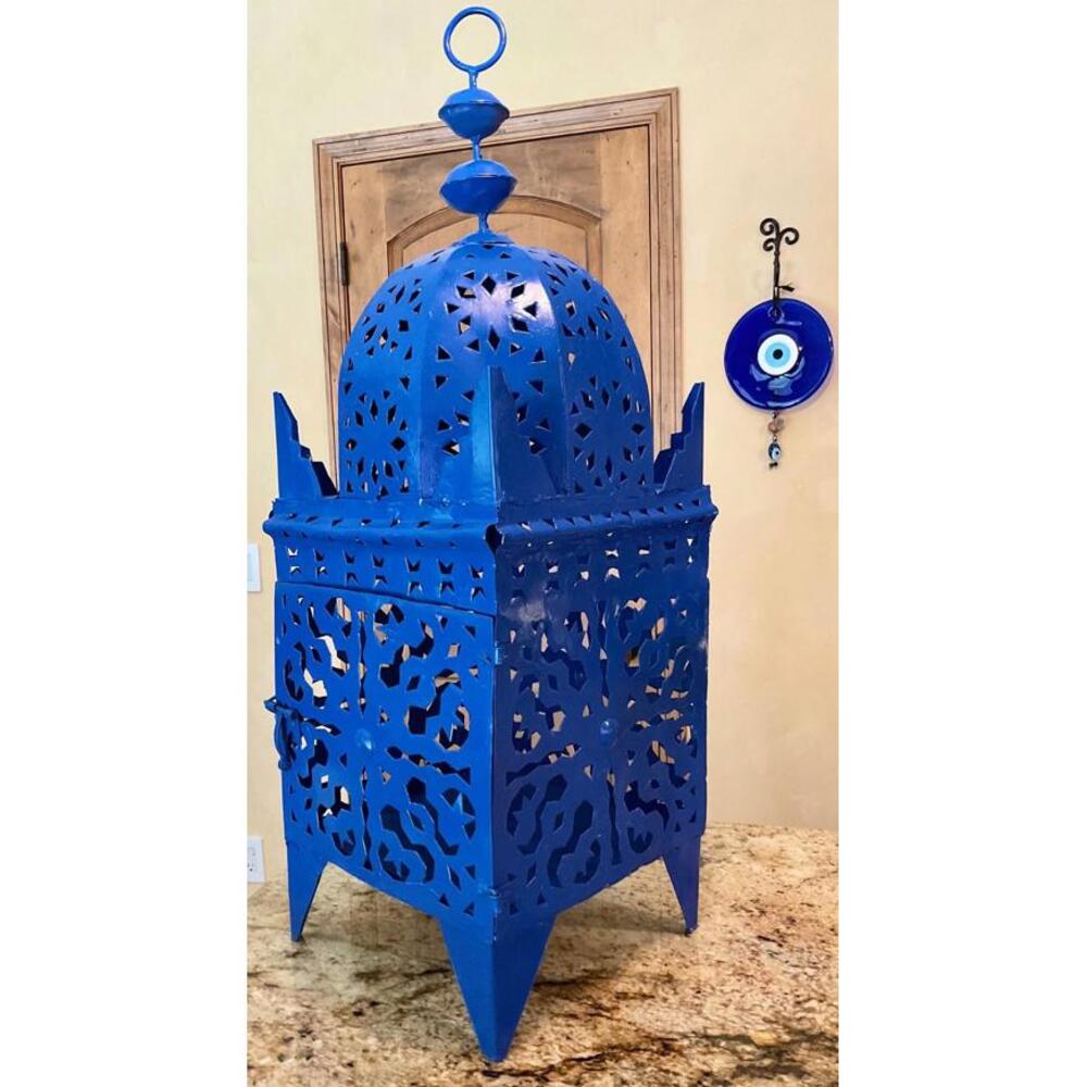 Majorelle Koutoubia Blue Moroccan Lantern  Garden Floor Lantern
